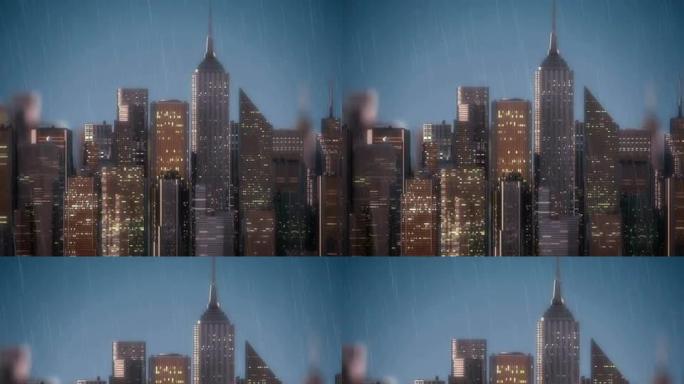 夜晚的雨城夜晚的雨城城市摩天大楼