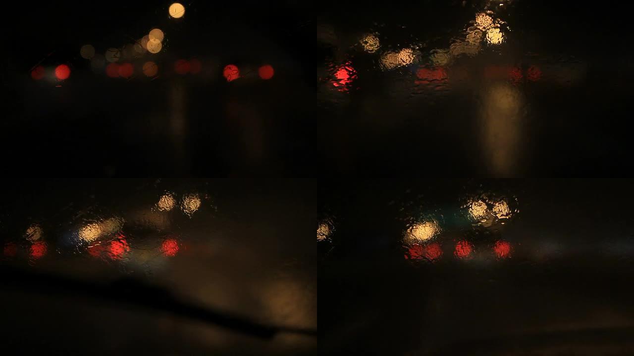 在漆黑的雨夜行驶，齿条聚焦。