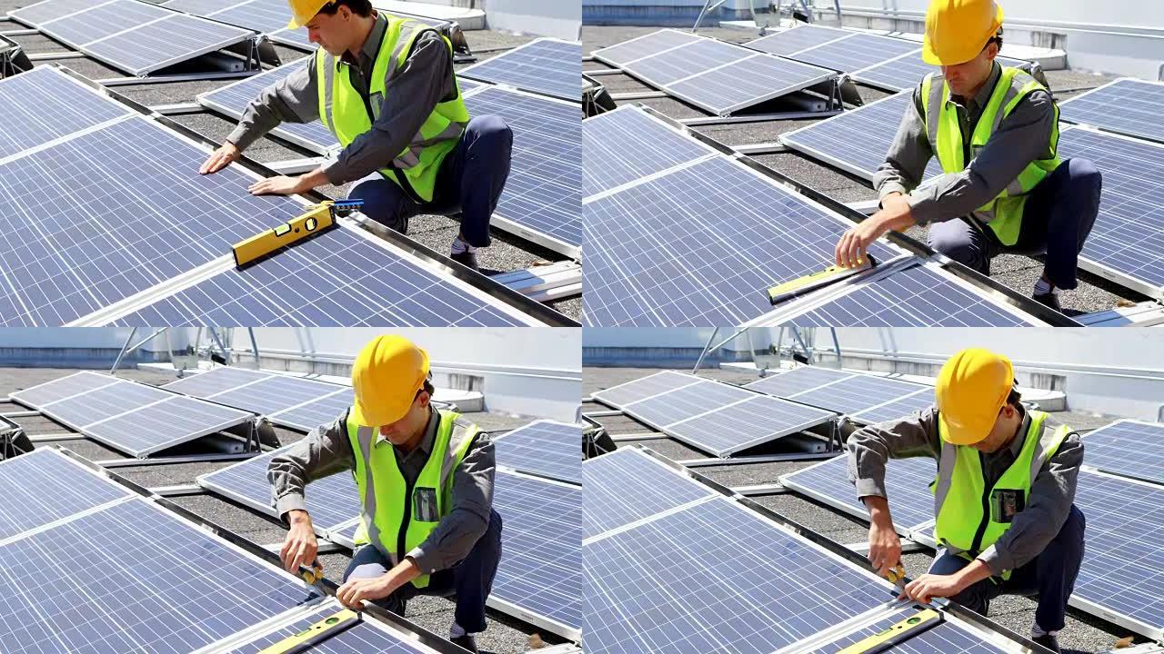 在4k太阳能站工作的男性工人