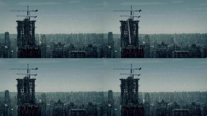 阴雨天气中的城市