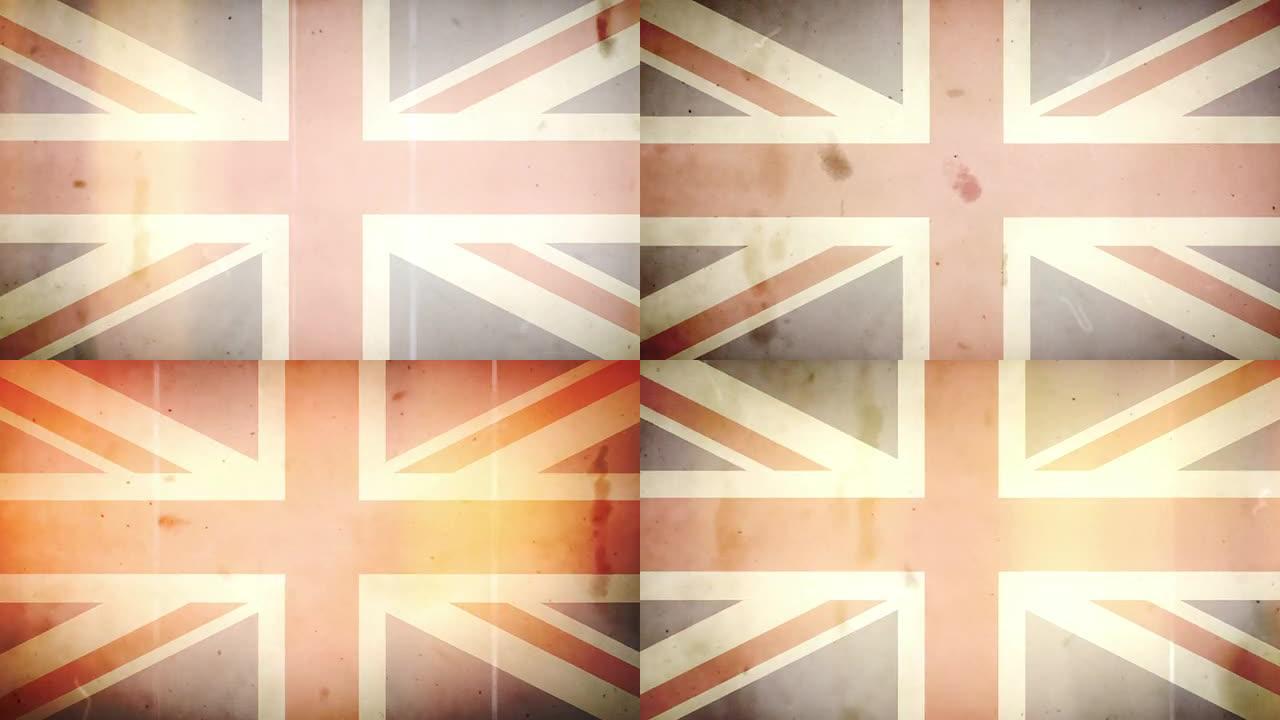 British Flag-带音频的Grungy复古旧电影循环