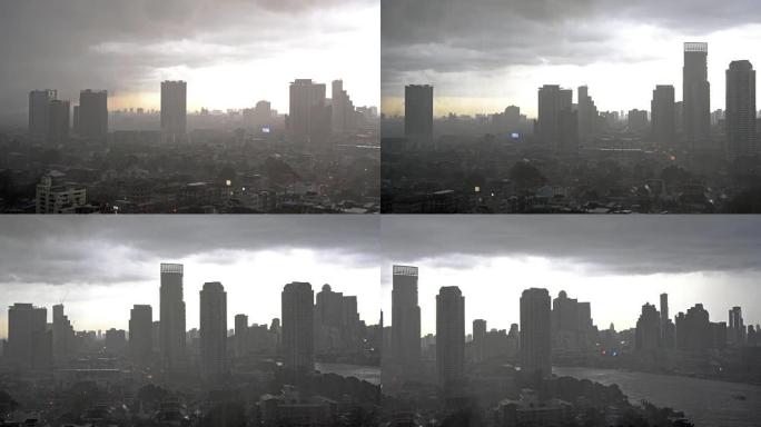 曼谷城市景观河边雨天从左向右计划的4k镜头