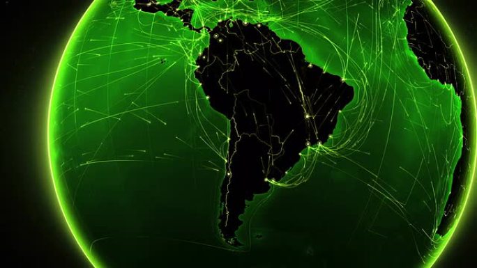 地球连接。南美。空中、海上、地面路线/国家边界。