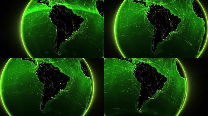 地球连接。南美。空中、海上、地面路线/国家边界。