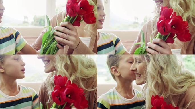 儿子向母亲献花