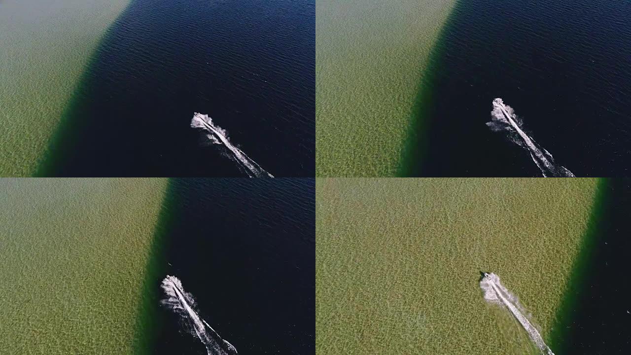 航拍4K:浪轮从深水返回浅水