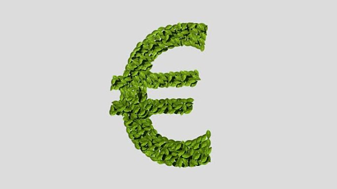 绿色欧元货币，货币标志，由树叶制成