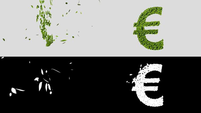 绿色欧元货币，货币标志，由树叶制成