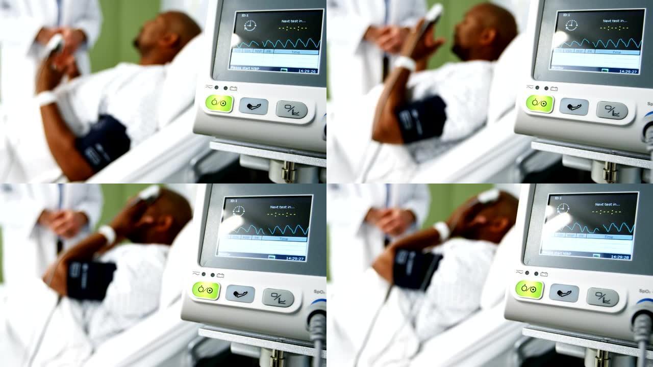 重症监护病房心率监测仪的特写
