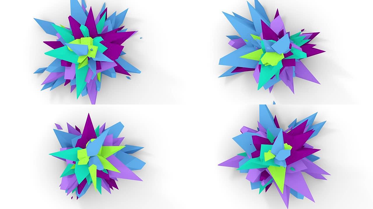 4K.抽象数字花。紫色、青色和蓝色的版本。无缝循环。