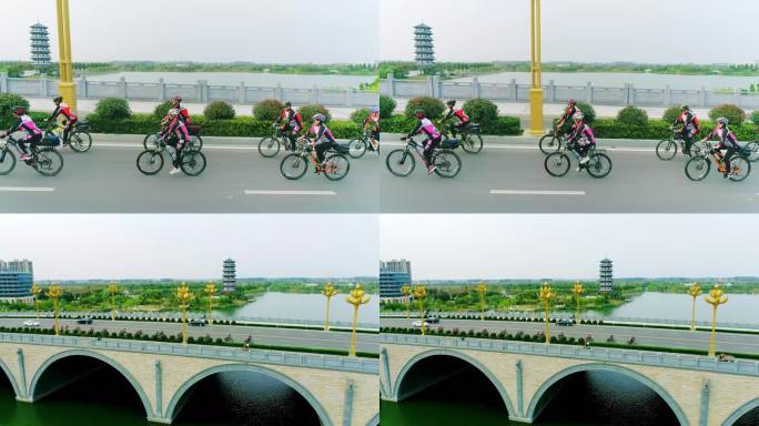 萧县岱湖大桥单车骑行队航拍