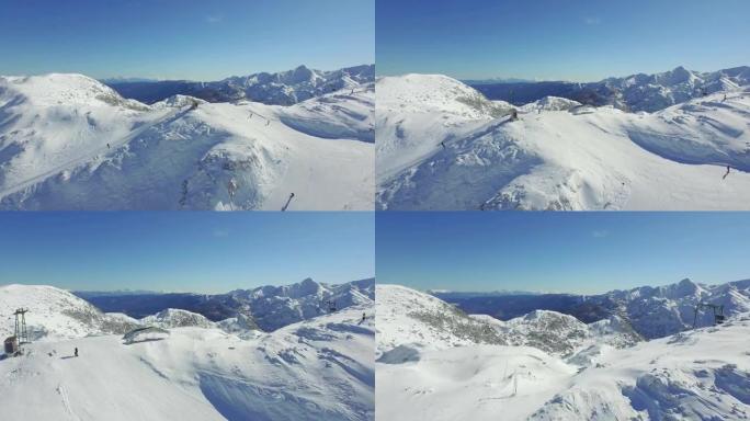 空中: 人们在高山滑雪胜地滑雪