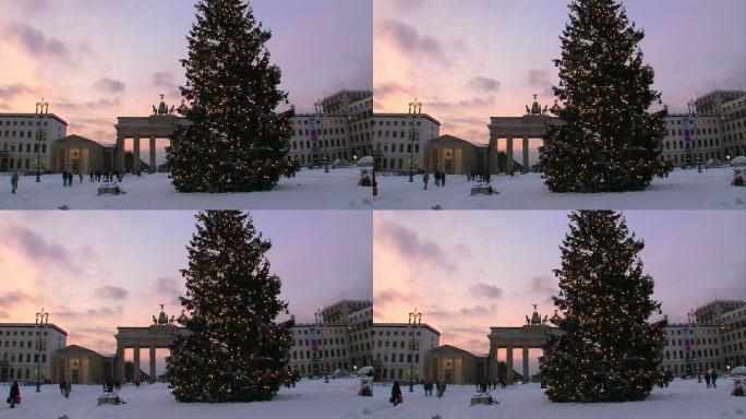 带圣诞树的勃兰登堡门-冬季
