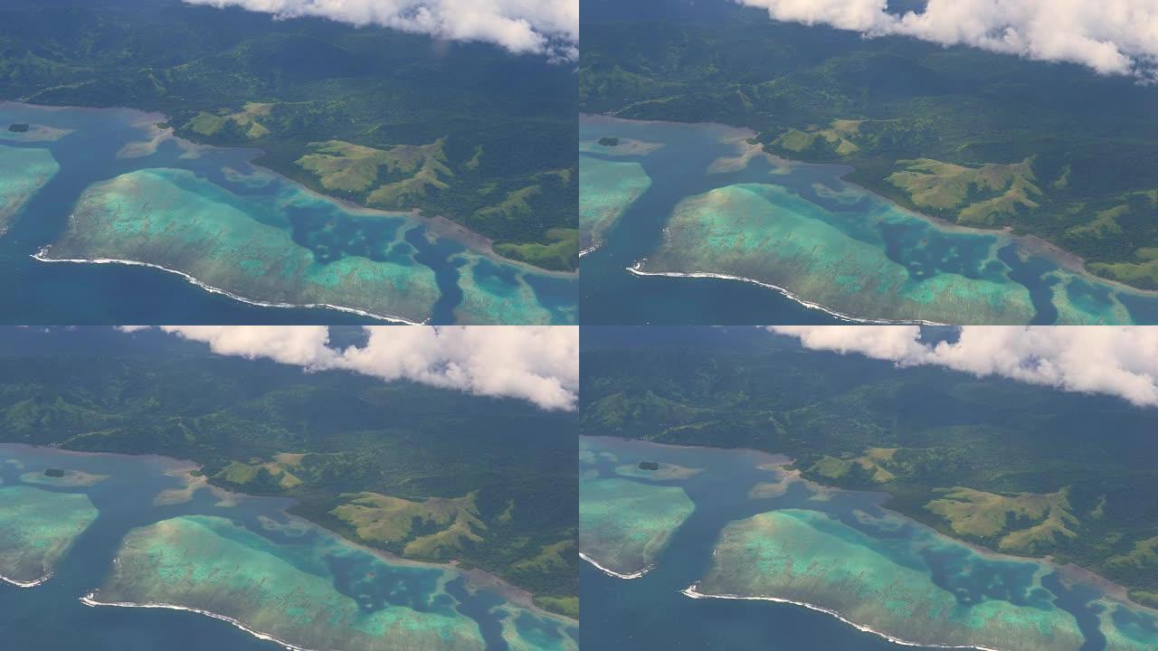 空中慢动作: 斐济岛的海岸线与著名的珊瑚礁令人着迷