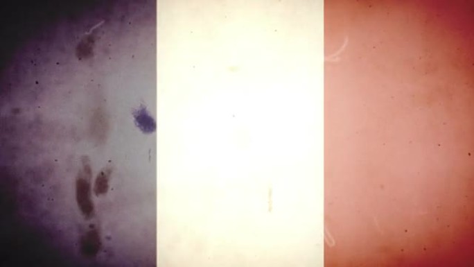 法国国旗-带音频的Grungy复古旧电影循环