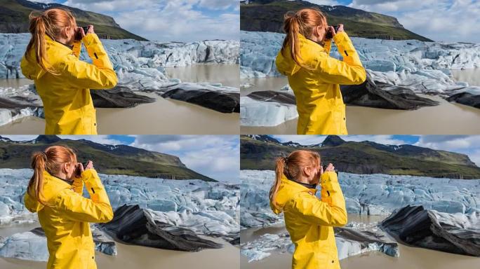 拍摄冰岛冰川的游客
