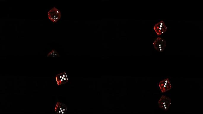 一个红色半透明骰子在超级慢动作转动