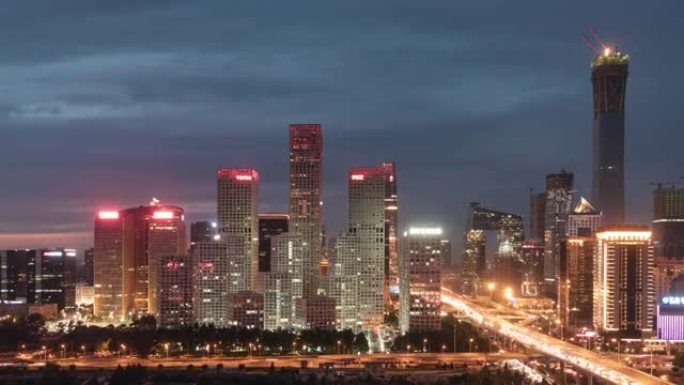 T/L盘夜间北京CBD区域鸟瞰图