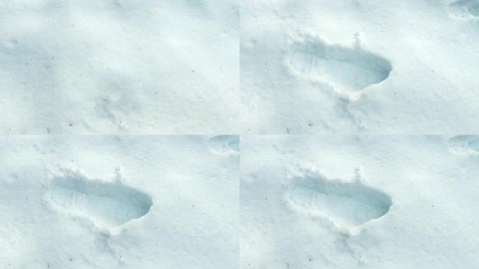 靴子在雪地里留下足迹
