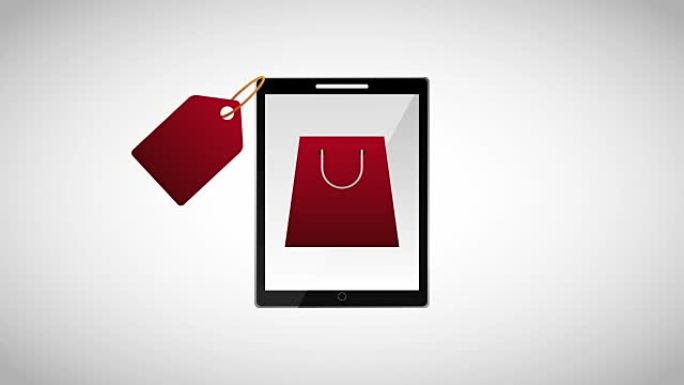 屏幕标签价格电子商务带购物袋的智能手机