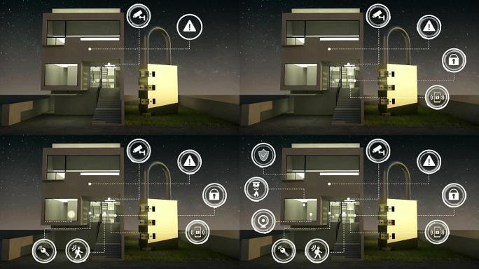 智能家居、智能家电、物联网上的物联网安全信息图形图标。