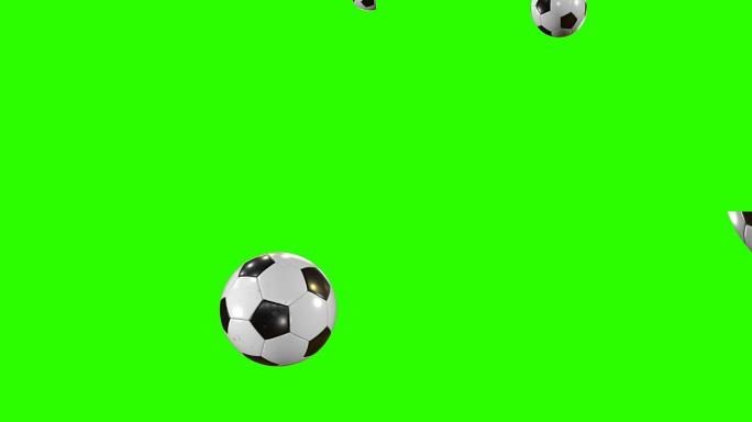 一套6个视频。美丽的足球在绿屏上以慢动作射击。飞球的足球3d动画。