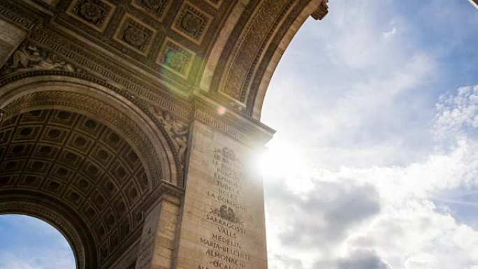 在巴黎凯旋纪念碑拱门的正面看法国的胜利