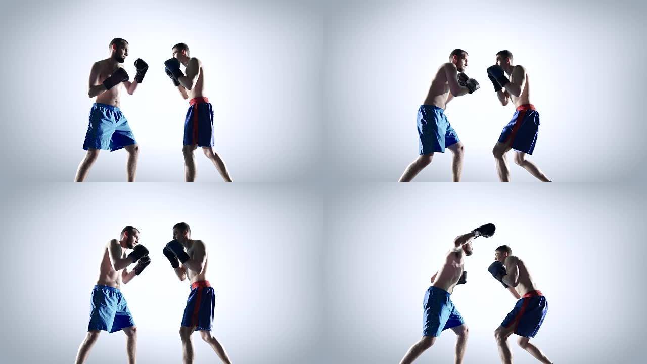 两个拳击手在白色背景上行动