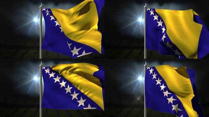波斯尼亚国旗在旗杆上挥舞