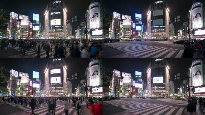 涩谷在东京的夜间穿越