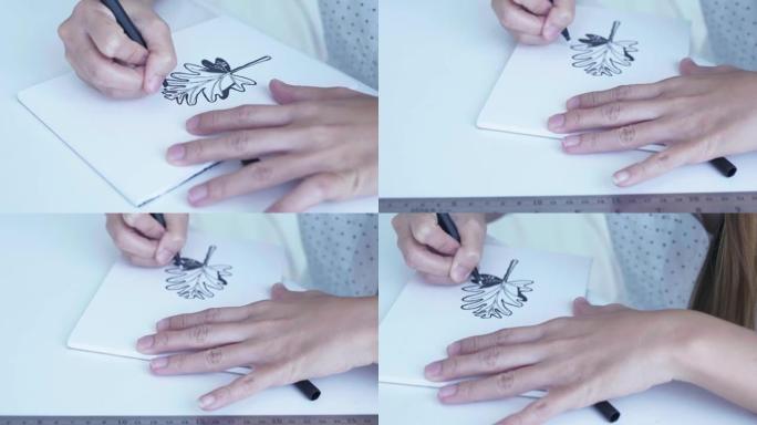 女性双手的特写铅笔画