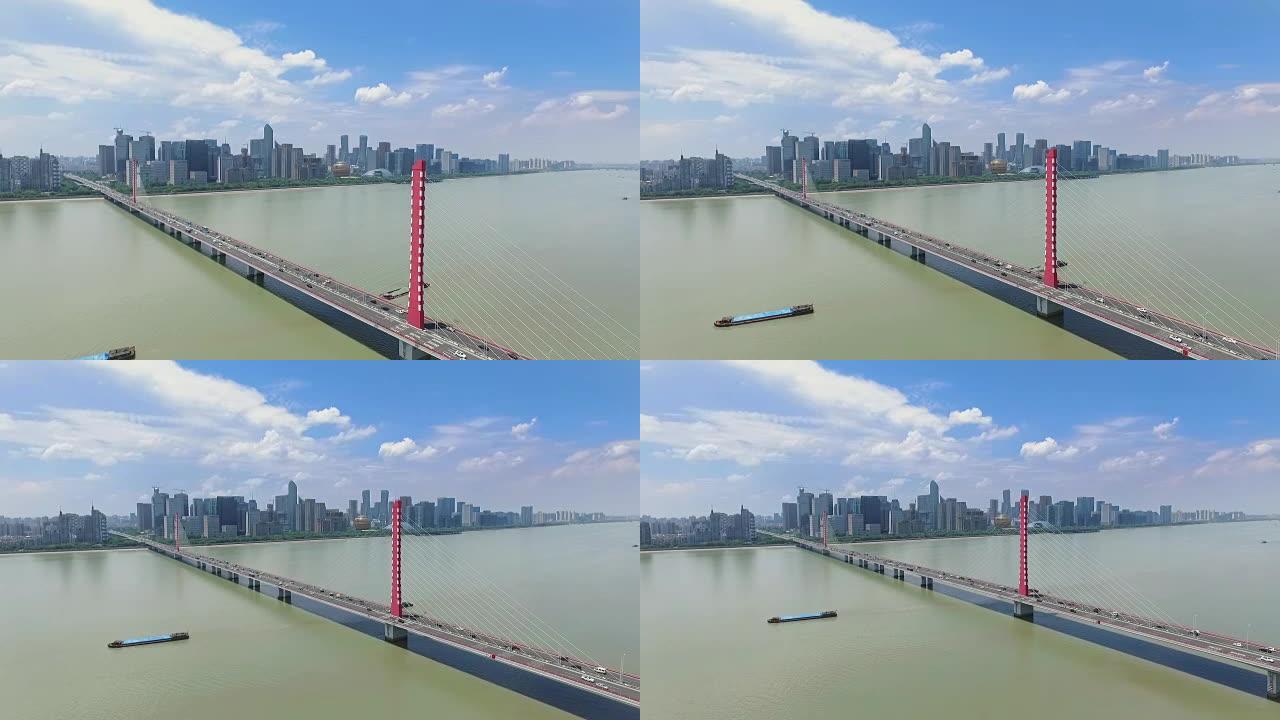 云天现代城市的河流桥梁和城市景观