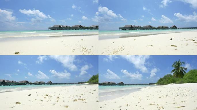 马尔代夫的水上别墅、绿松石泻湖和白色沙滩