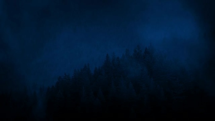 薄雾在夜间掠过山林