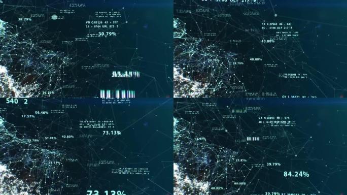 具有飞行数字，点和线的抽象全球业务网络的3d动画。数字技术概念。循环。高清1080。