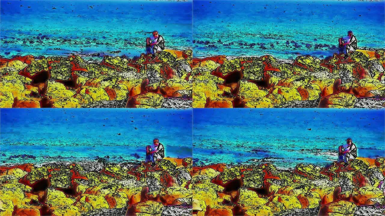 高清1080i Muizenberg海滩南非一个男孩的动画效果
