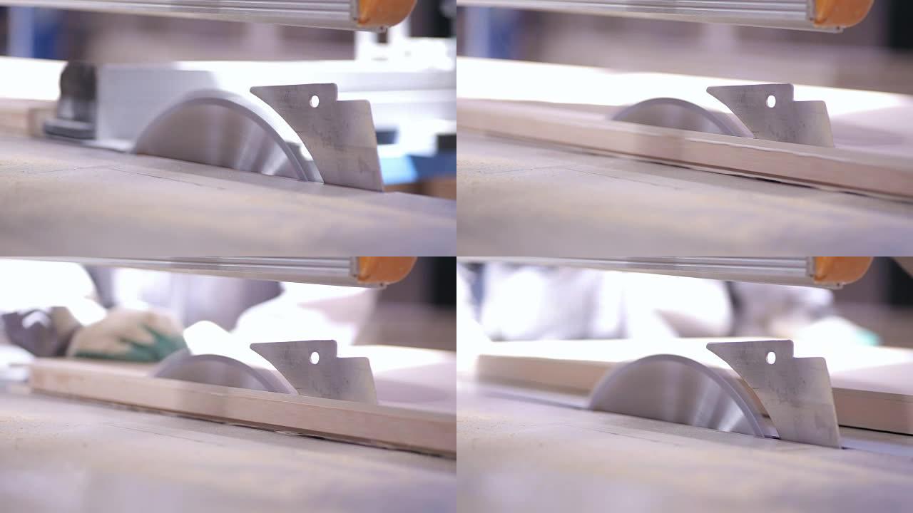 自动机器人台式圆锯上的木材切割
