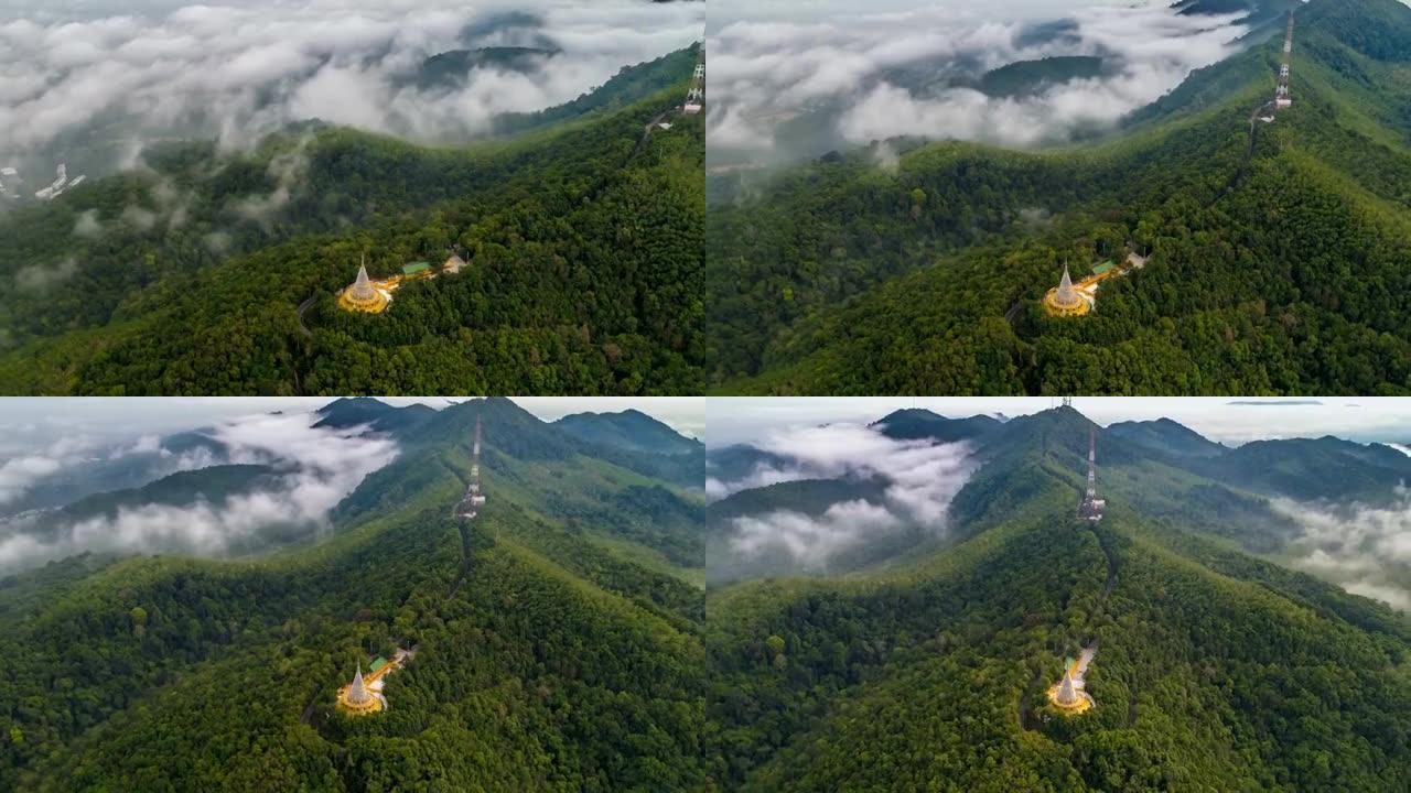 Bhumipol国王神庙无人机-在泰国宋卡府哈蒂艾的雾中消失