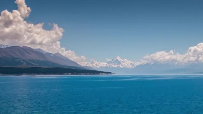 新西兰坎特伯雷普卡基湖附近库克山风景夏季时间的时间流逝