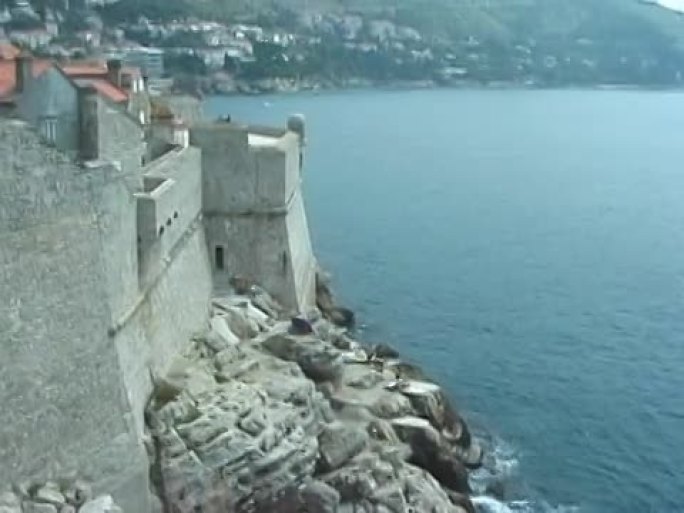 克罗地亚：杜布罗夫尼克在城墙岩石上的日光浴者