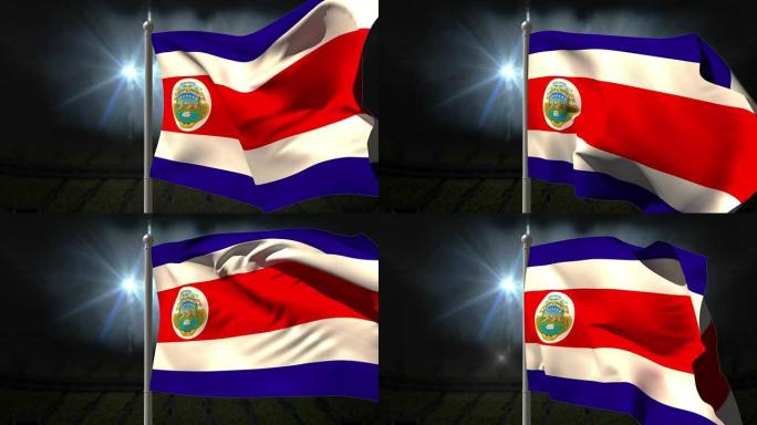 哥斯达黎加国旗在旗杆上挥舞