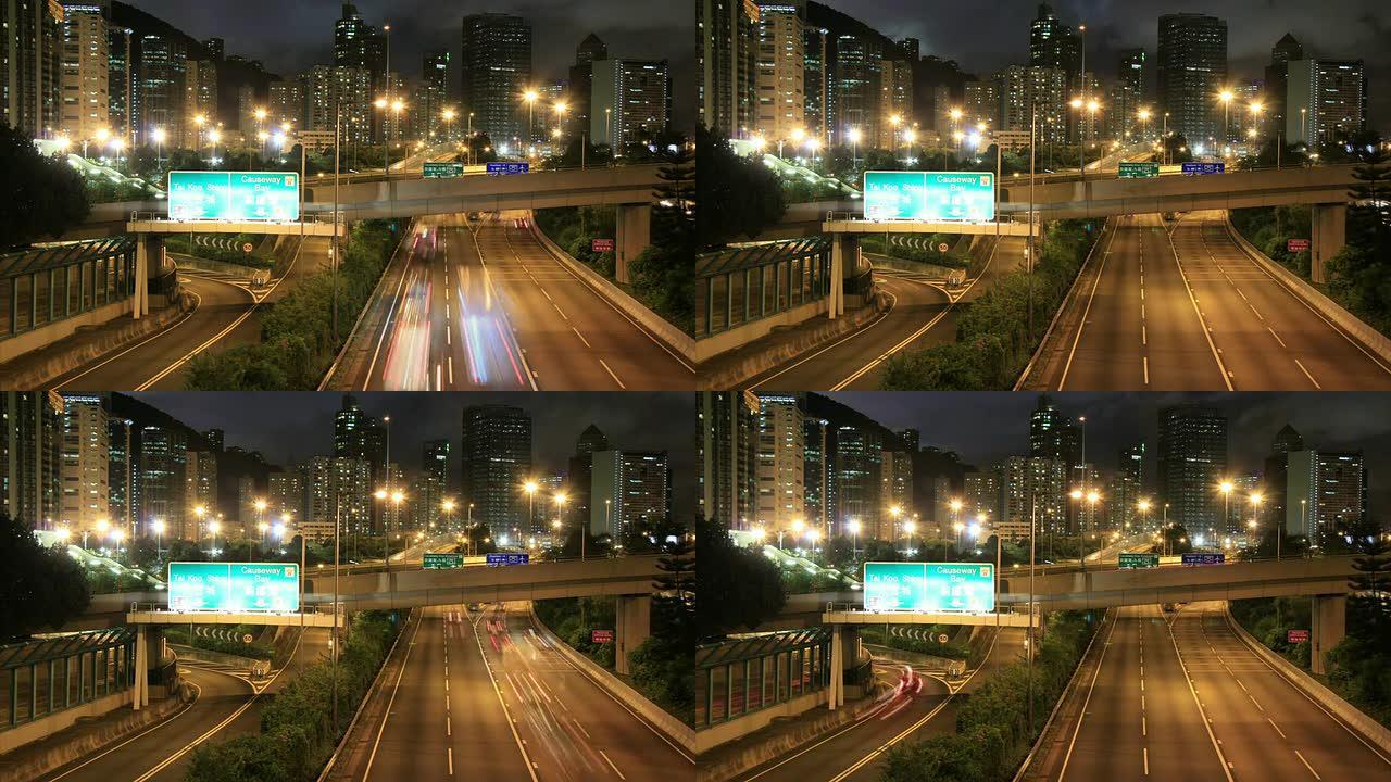 香港公路署车流公路夜景汽车