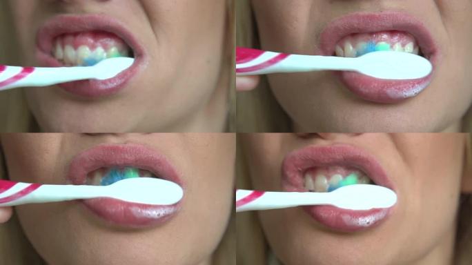 少女刷牙的慢动作序列