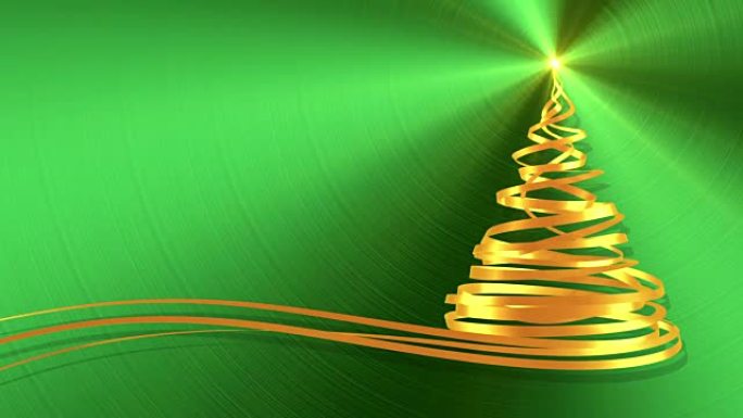 绿色金属背景上的金色磁带上的圣诞树