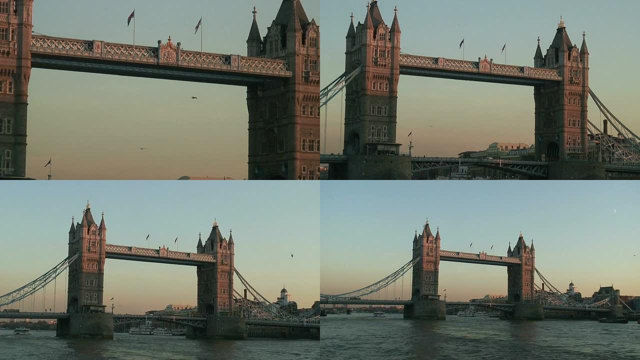(HD1080i)伦敦:日落时分的塔桥，拉近距离