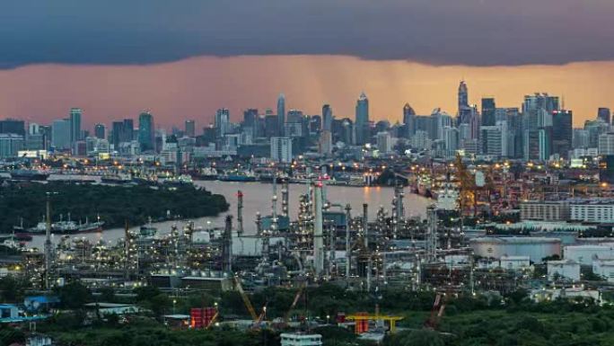 泰国曼谷市炼油厂和码头港口的4k分辨率时间流逝