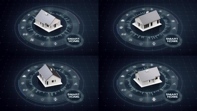 旋转智能家居，围绕各种物联网家电图标。