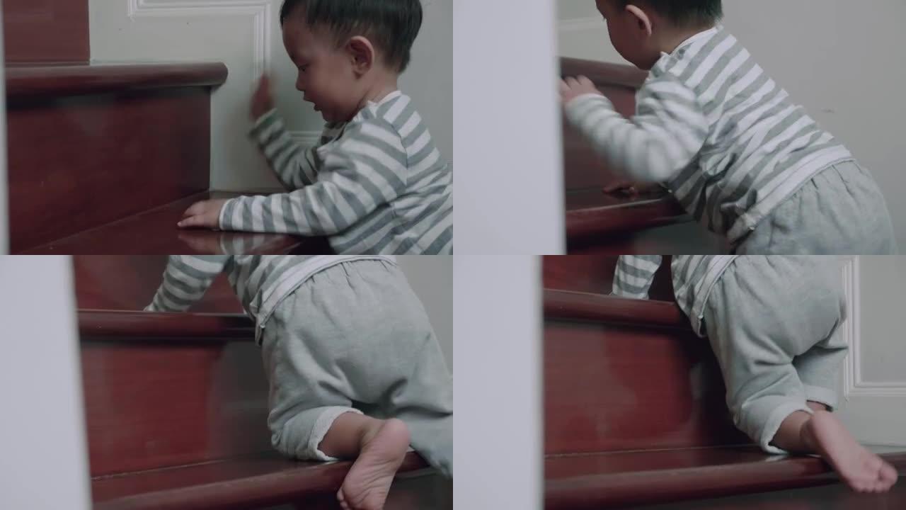 小宝贝 (12个月) 男孩爬上台阶
