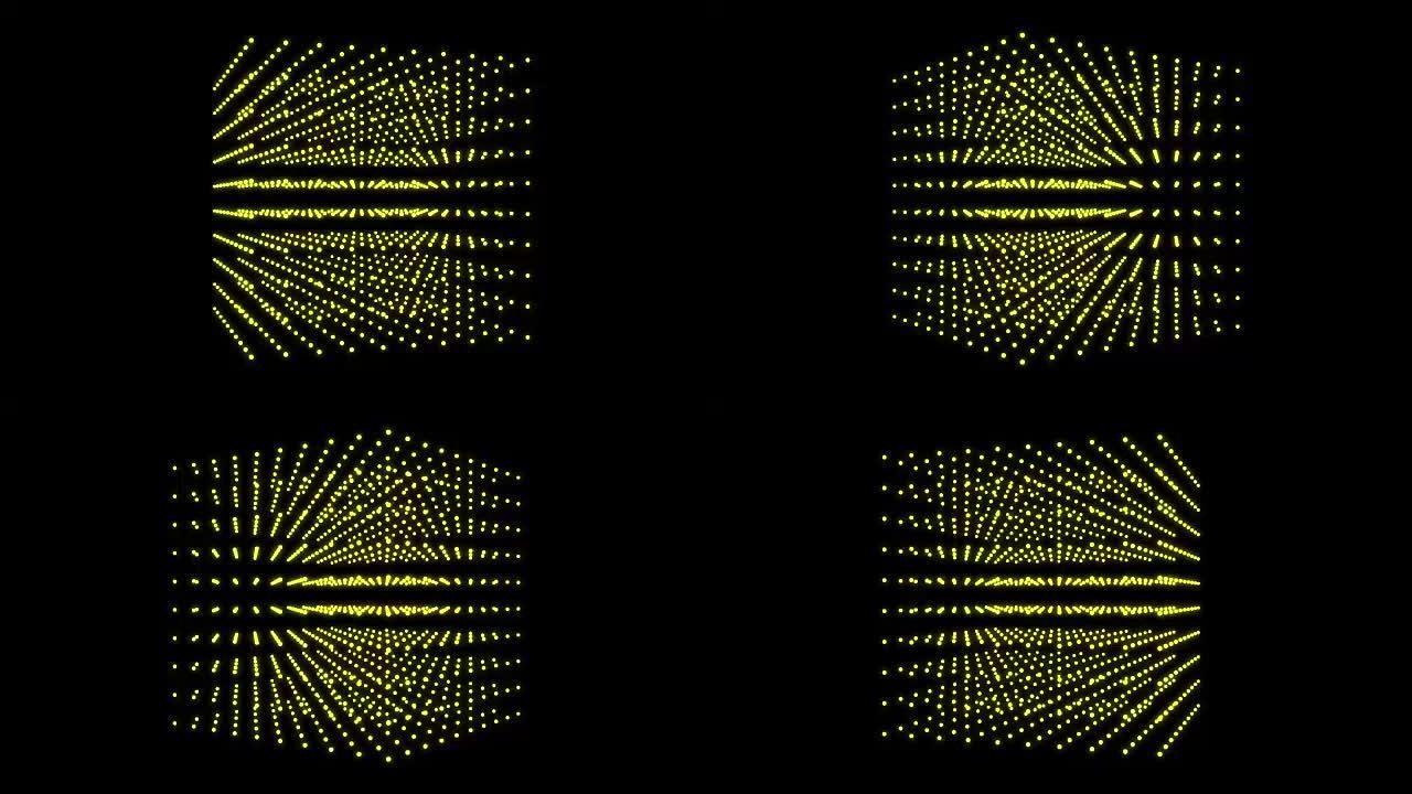 美丽的立方体盒点粒子设计，抽象的分形点几何。视觉创意，虚拟艺术宇宙，动态透视几何空间，漩涡细条纹结构