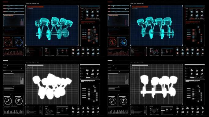 发动机活塞x射线顶视图。在数字显示面板中。
